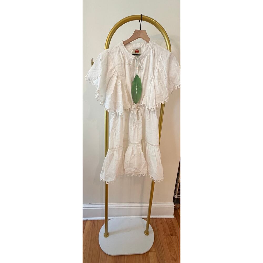 Farm Rio NEW Off-White 3-D Flower Cotton Mini Dress, Med (Tassels Damaged) - Picture 2 of 10